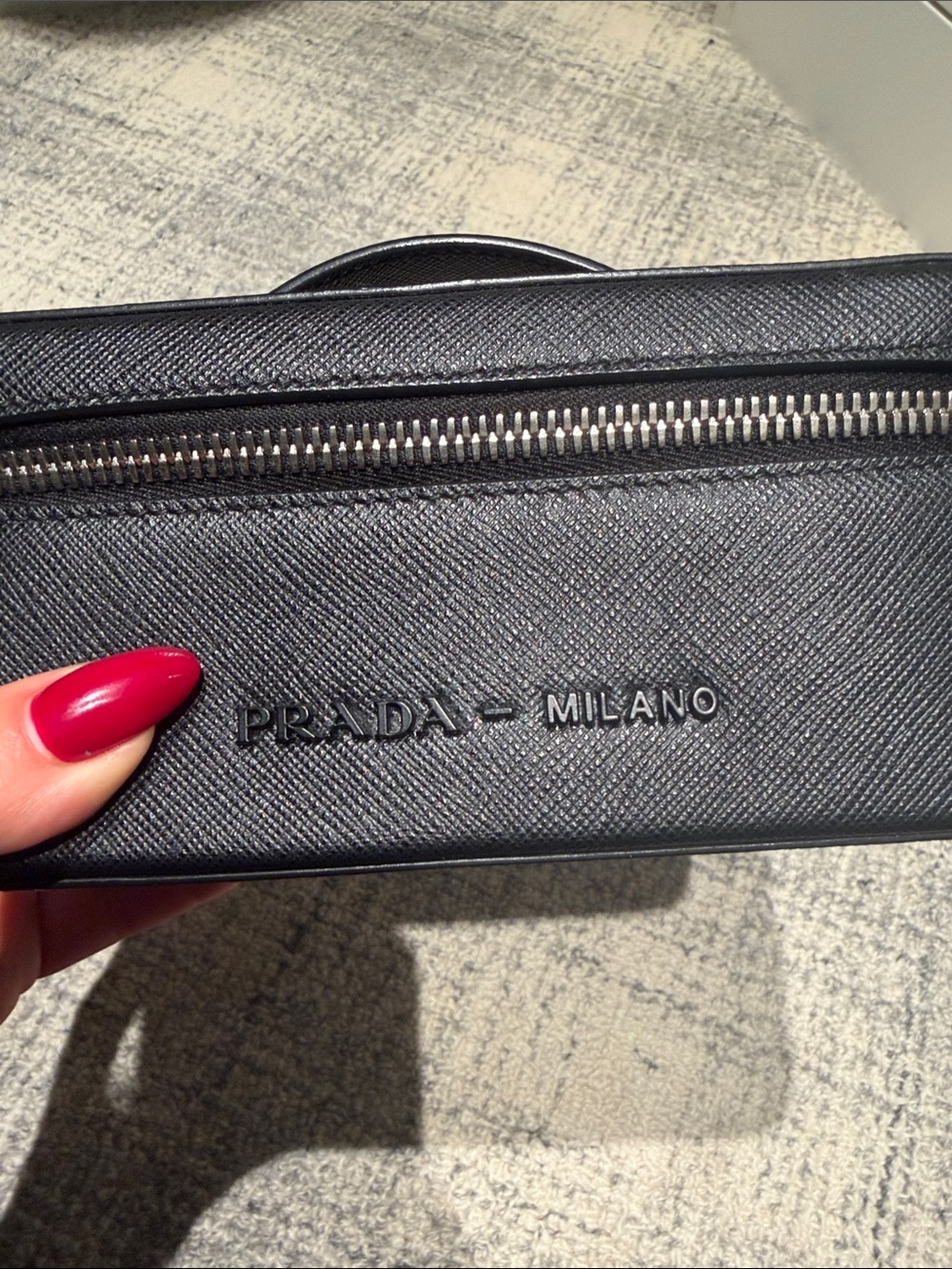 Prada Black Saffiano Leather Toiletry Bag with Top Handle - Picture 2 of 4